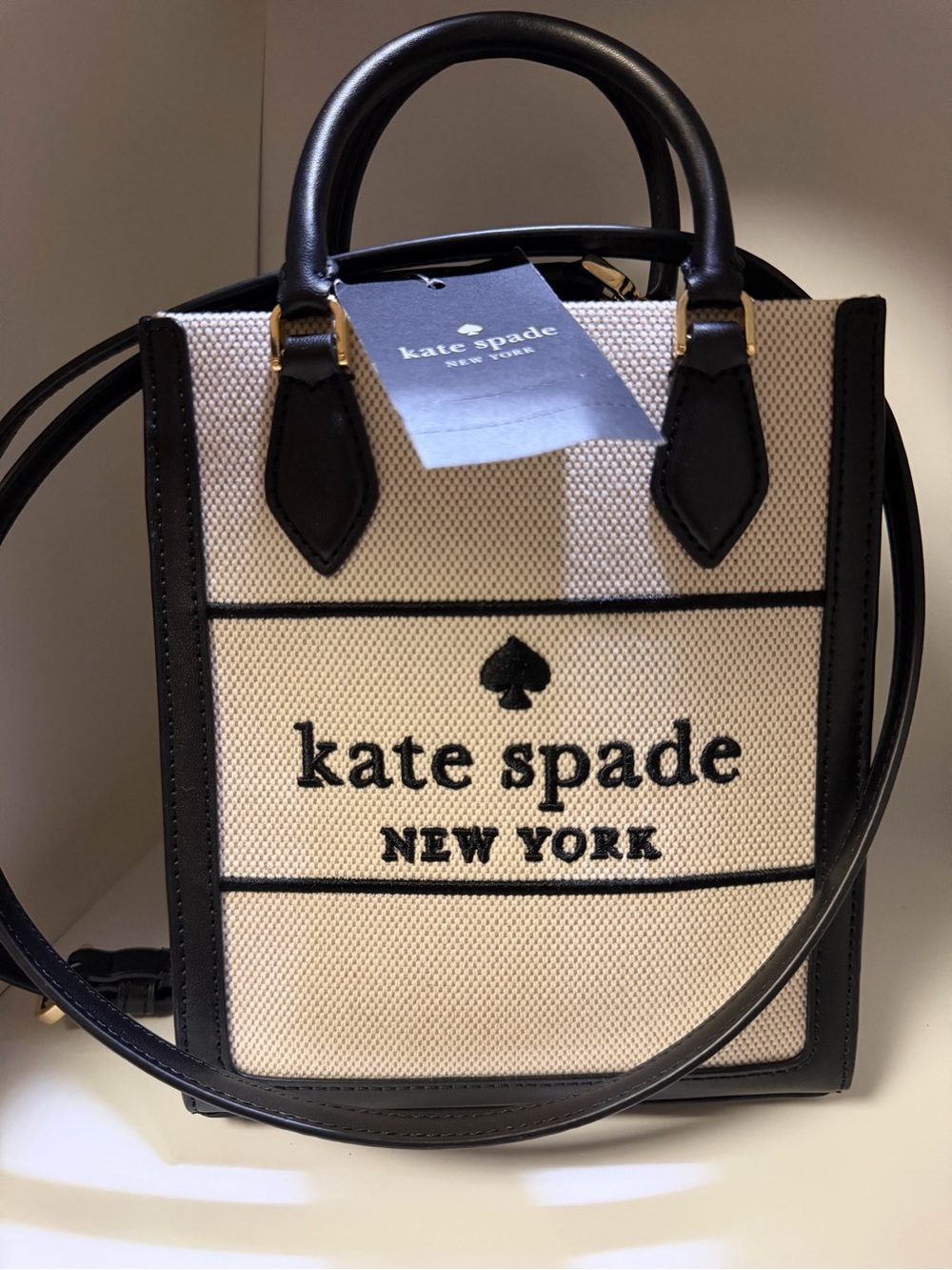 NWT Kate Spade New York Black & Cream Ellie Canvas Mini Tote (Style KK235)